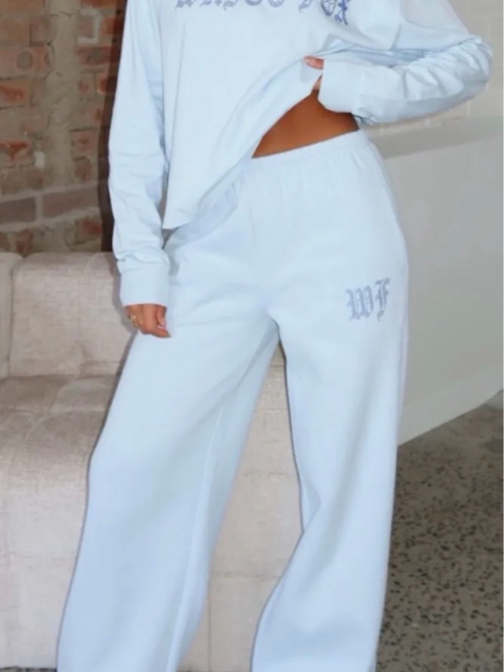 White Fox Boutique Light Blue Wide-Leg Sweatpants
